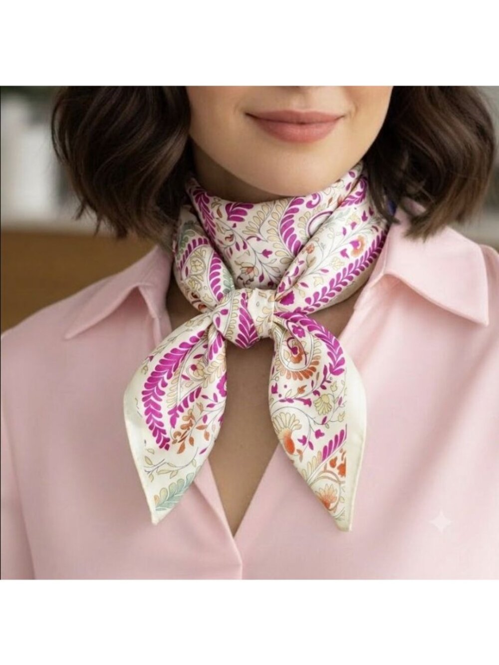 ✨ Elegant Bandana Square Scarf Silky Satin Beige Pink Floral Paisley Versatile